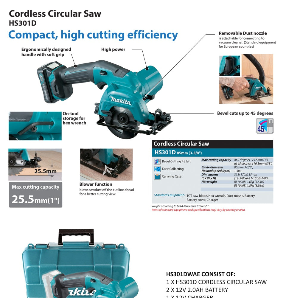 Makita HS301DWAE Cordless Circular Saw Kit (12V)