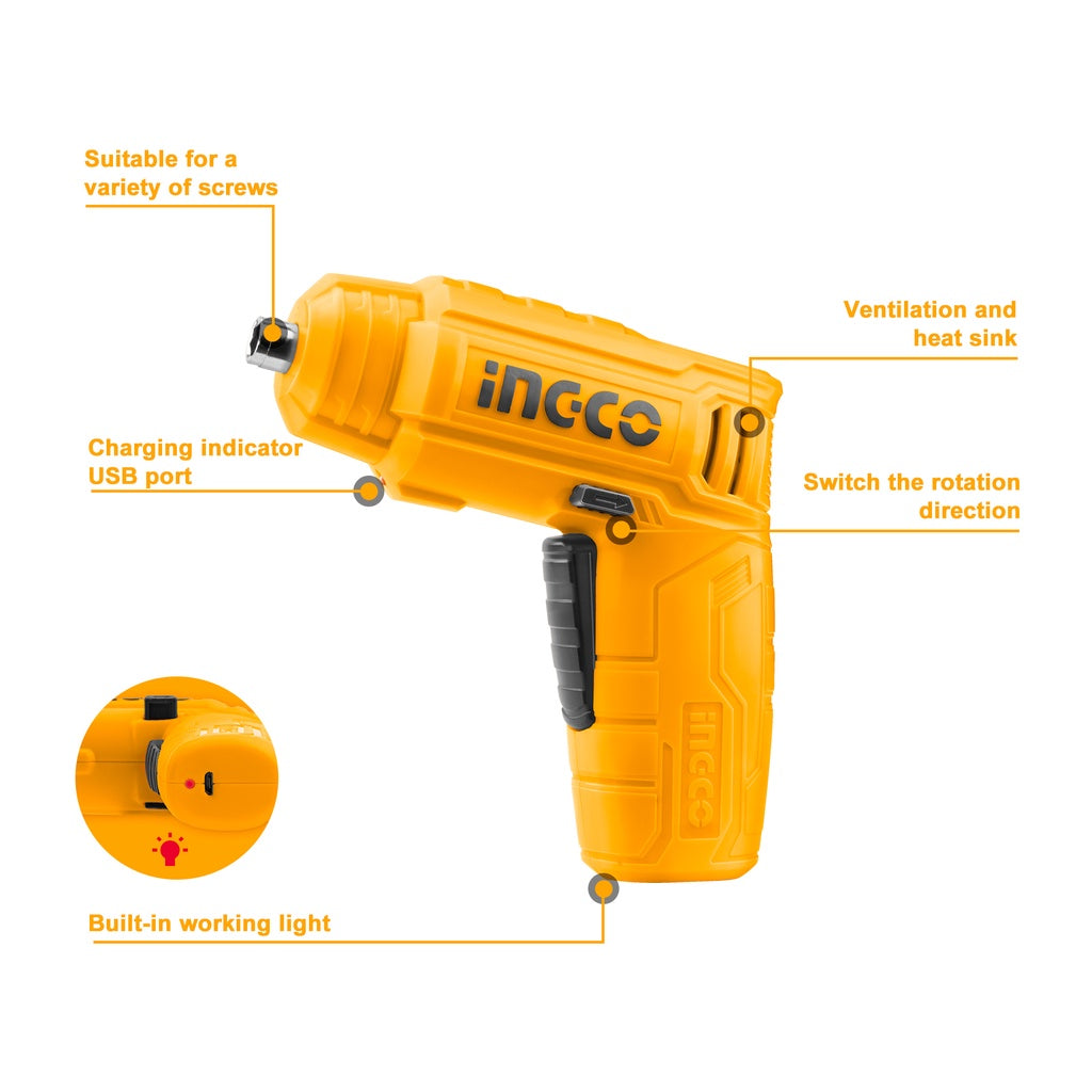 INGCO Lithium-Ion Electric Cordless Screwdriver CSDLI0402