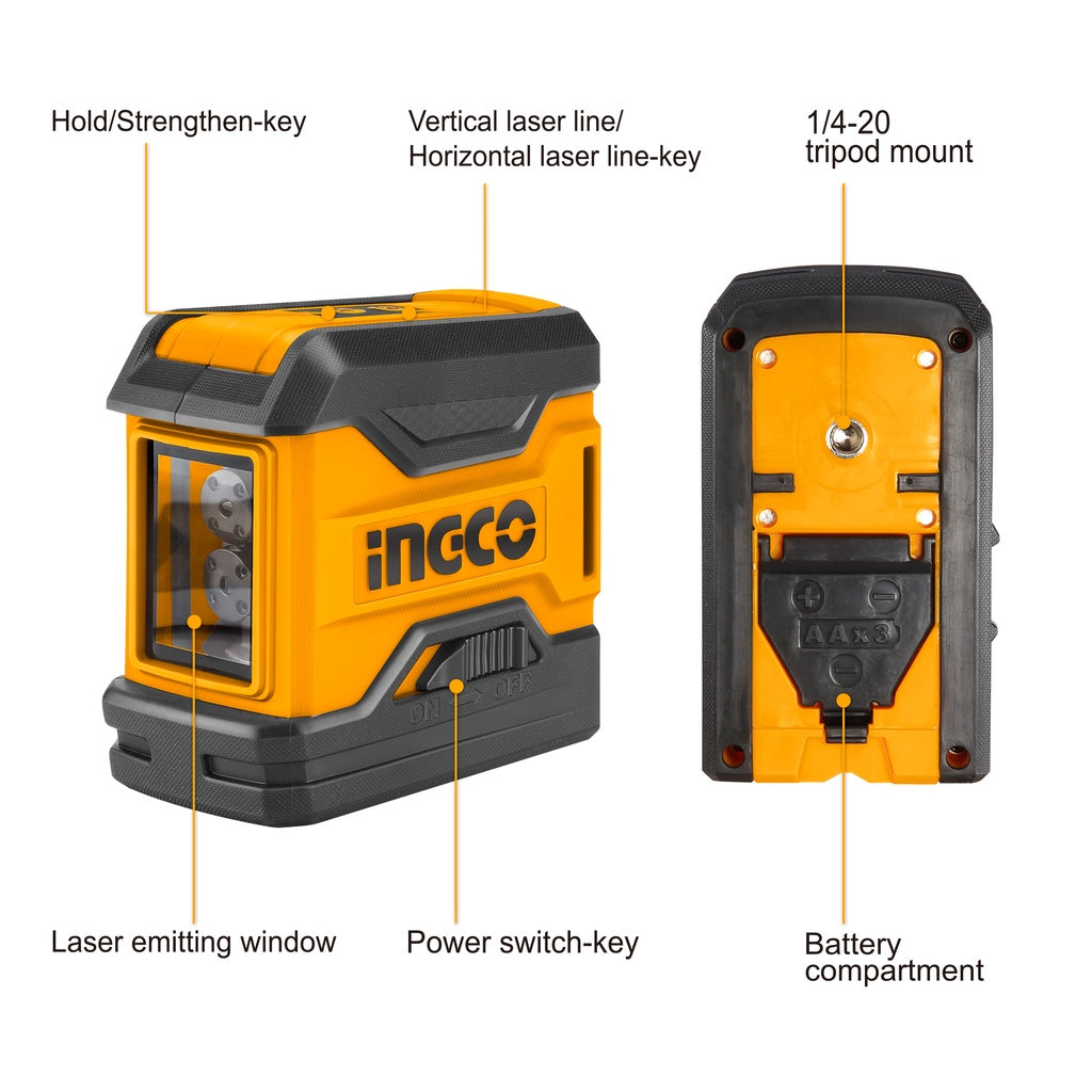 INGCO 50 Feet Horizontal and Vertical Cross-Line Laser Level Self-Leveling HLL156508