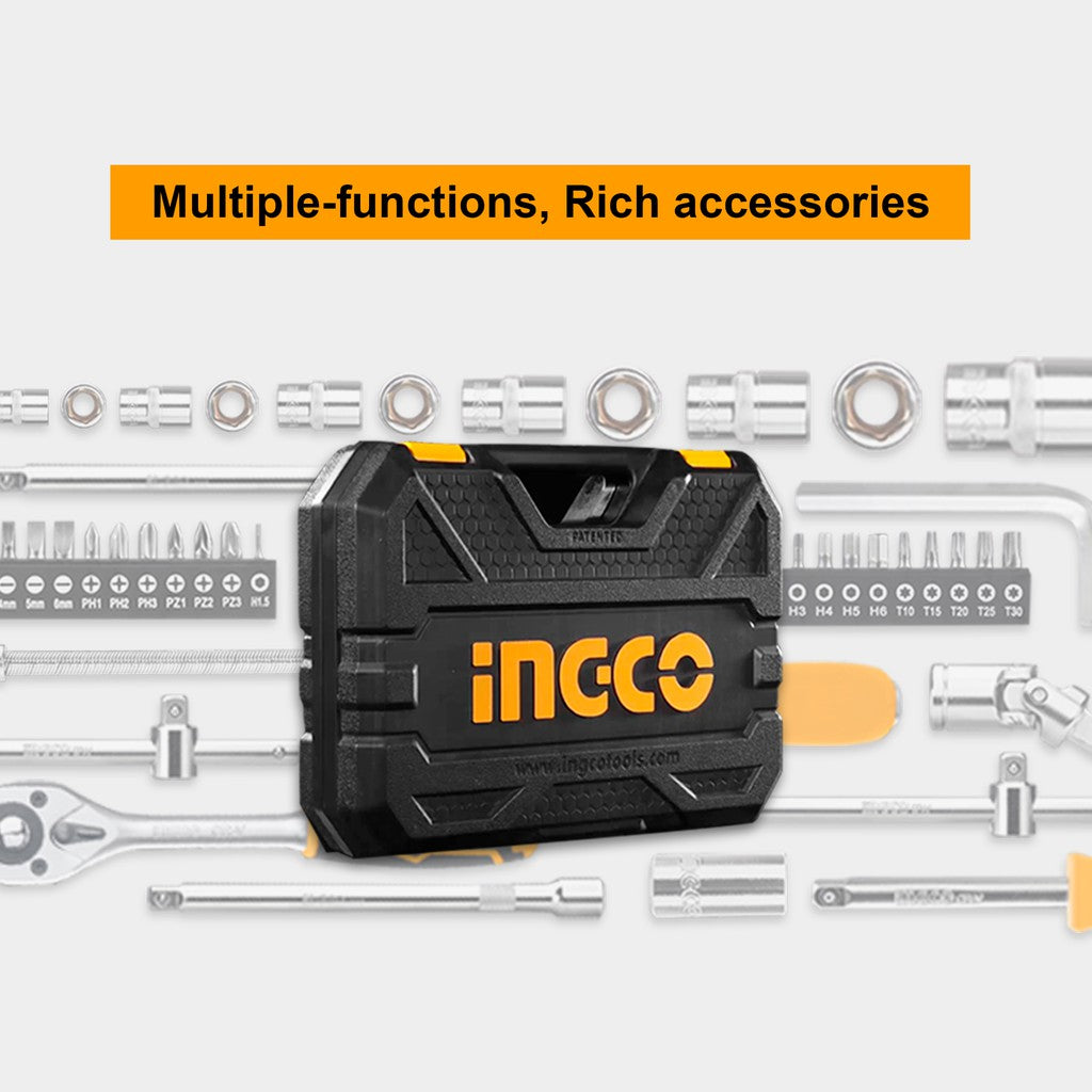 INGCO 45 pcs 1/4" Socket Set & Screwdriver Bit Torx Ratchet Driver Case Tool Kit, Work fine with Impact Driver HKTS14451