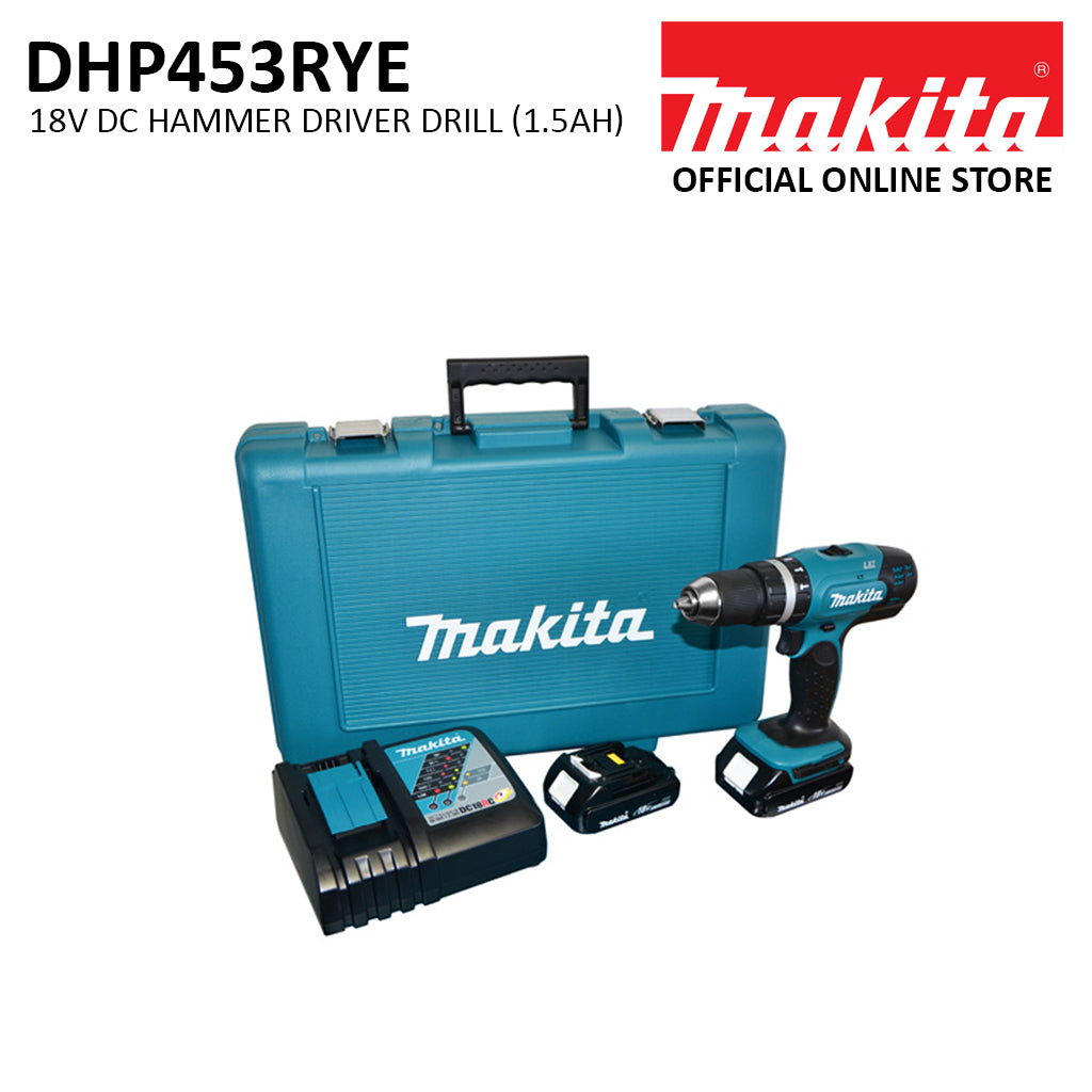 Makita DHP453RYE 18V Cordless Hammer Driver Drill (1.5Ah)