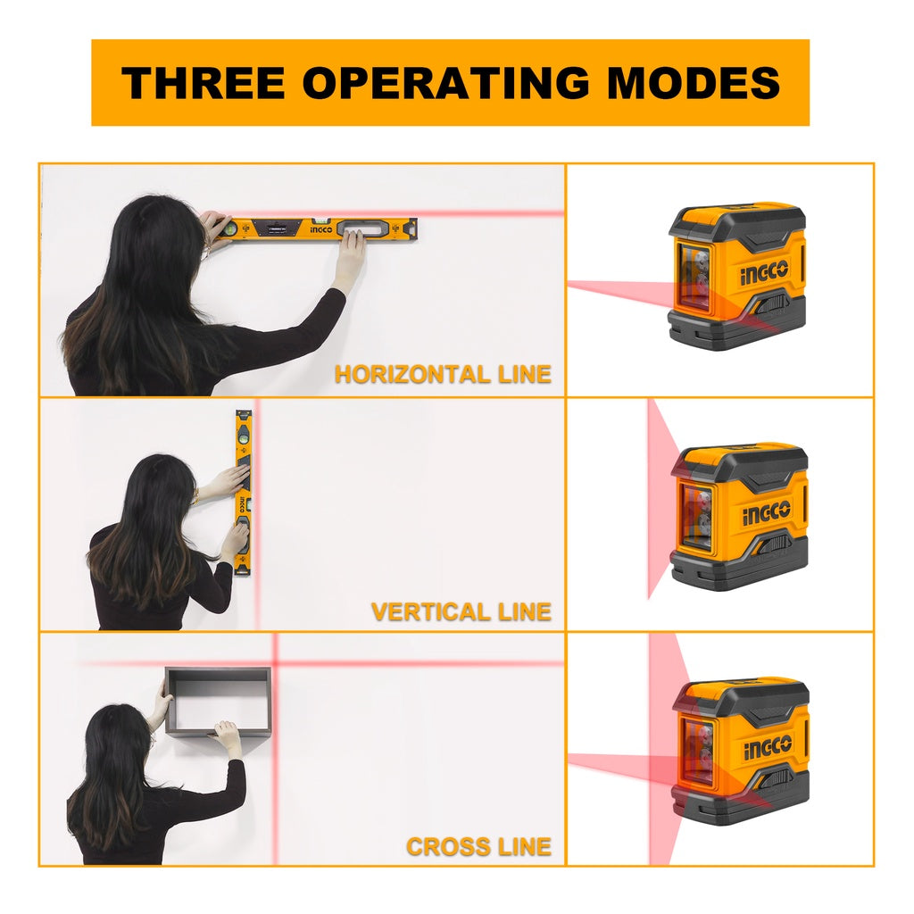 INGCO 50 Feet Horizontal and Vertical Cross-Line Laser Level Self-Leveling HLL156508