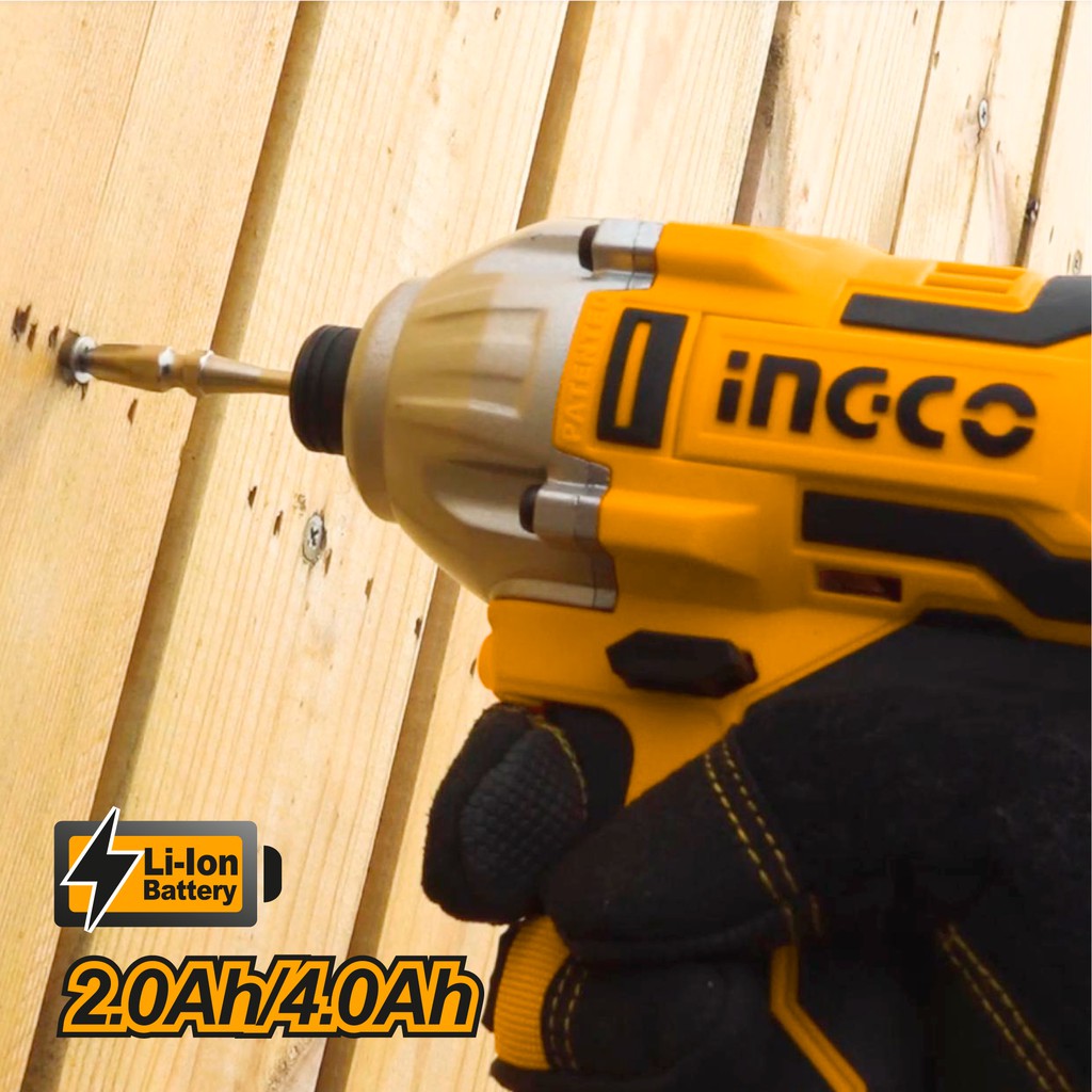 INGCO 20V Brushless Lithium-Ion Impact Driver with 2Pcs 2.0Ah Battery Pack 1Pcs Charger 1/4 Inch 170NM CIRLI2002