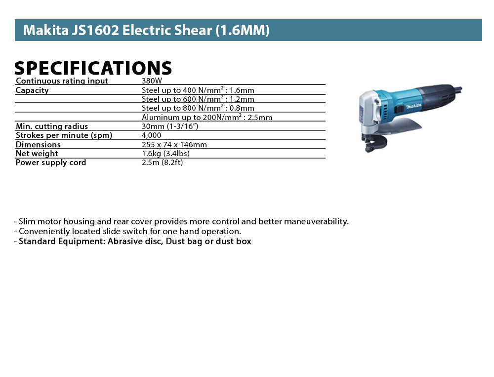 Makita JS1602 Electric Shear (1.6MM)