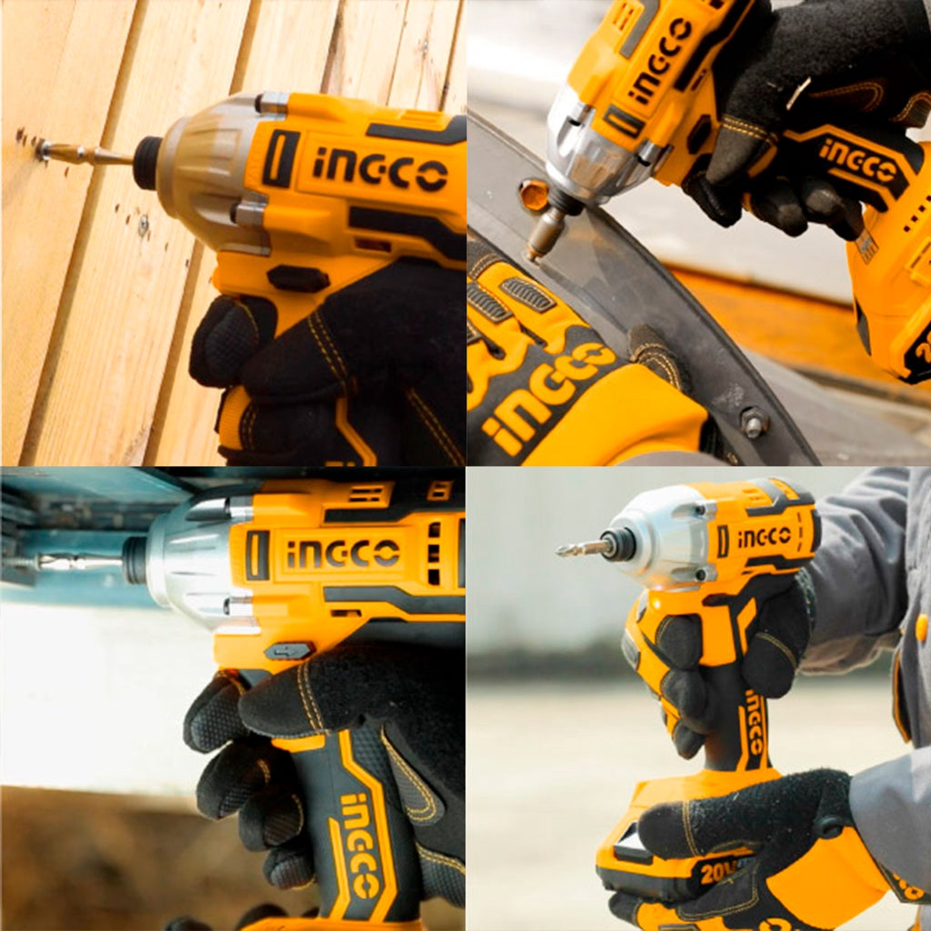 INGCO 20V Brushless Lithium-Ion Impact Driver with 2Pcs 2.0Ah Battery Pack 1Pcs Charger 1/4 Inch 170NM CIRLI2002