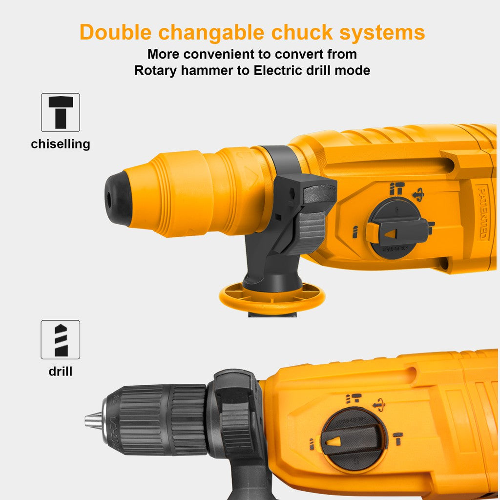 INGCO 800W Rotary Hammer Drill with 3 Drills and 2 Chisels RGH9028-2