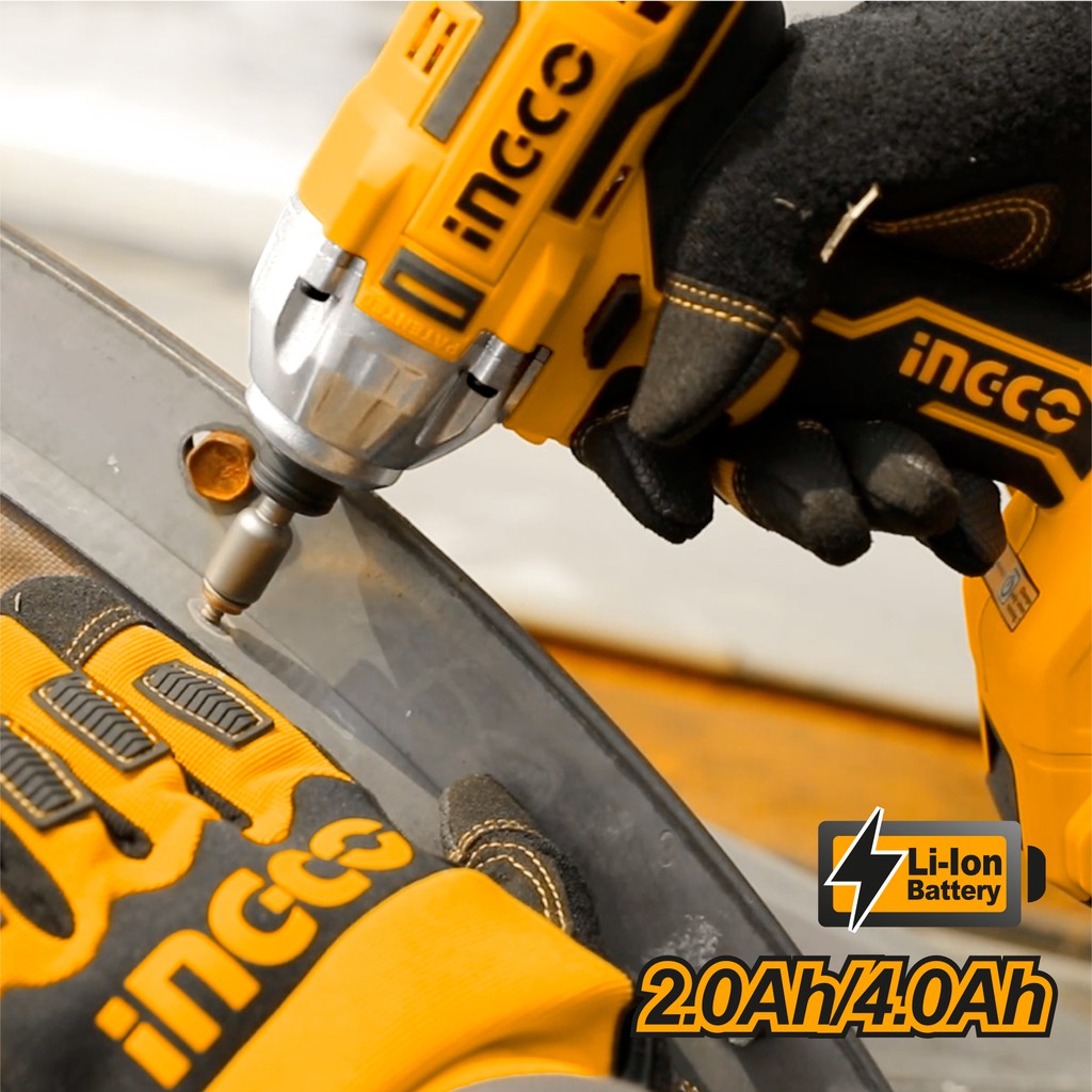 INGCO 20V Brushless Lithium-Ion Impact Driver with 2Pcs 2.0Ah Battery Pack 1Pcs Charger 1/4 Inch 170NM CIRLI2002