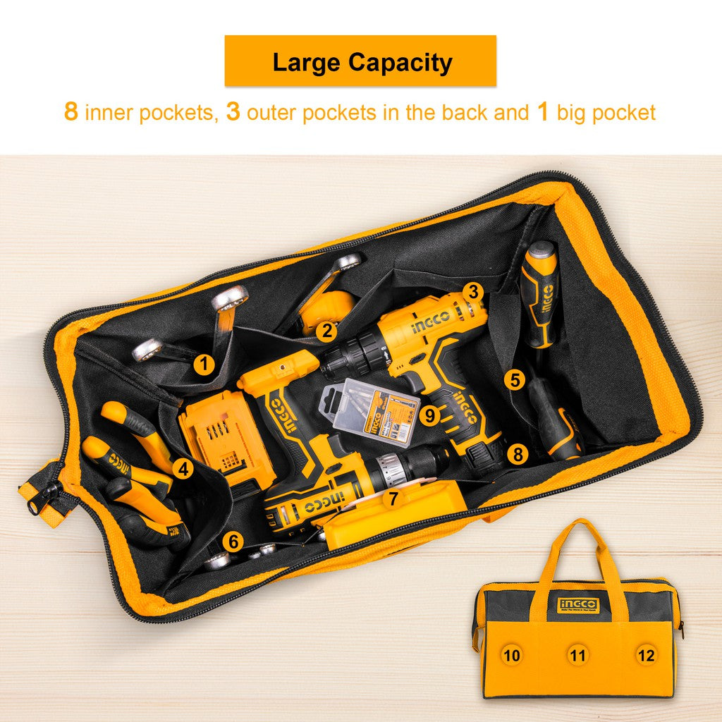 INGCO 16 Inch Tool Bag Organizer with Wide Mouth Water-proof Multi-use Tool Tote Bag HTBG281628