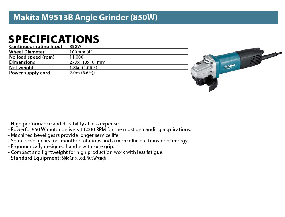 Makita M9513B Angle Grinder (4")