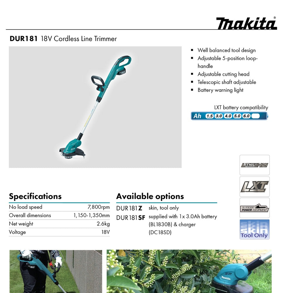 Makita DUR181SF Cordless Grass Trimmer Kit (18V)