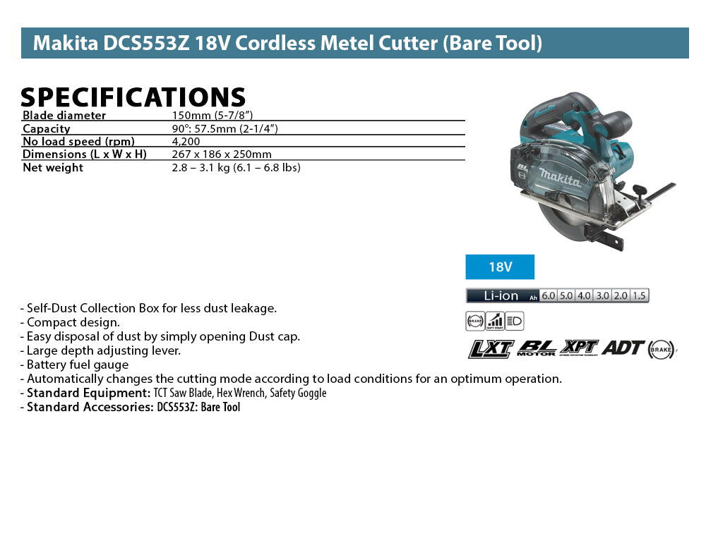 Makita DCS553Z 18V Cordless Brushless Metal Cutter (Bare Tool)