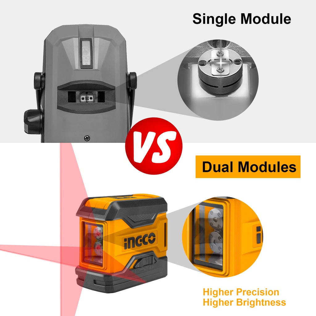 INGCO 50 Feet Horizontal and Vertical Cross-Line Laser Level Self-Leveling HLL156508