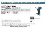 Makita DTW251Z 18V Cordless Impact Wrench (Bare Tool) ½”