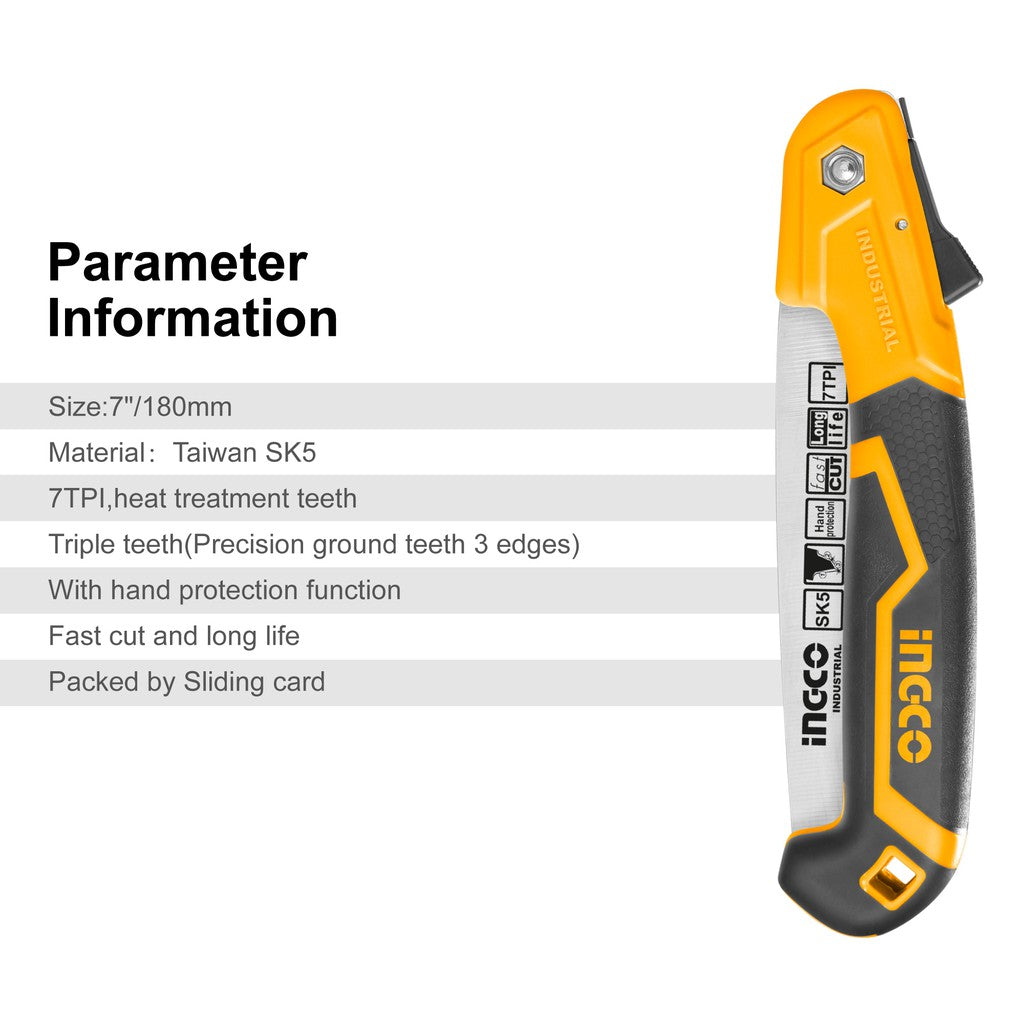 INGCO 7 Folding Saw with Triple Teeth and Hand Protection Function HFSW1808