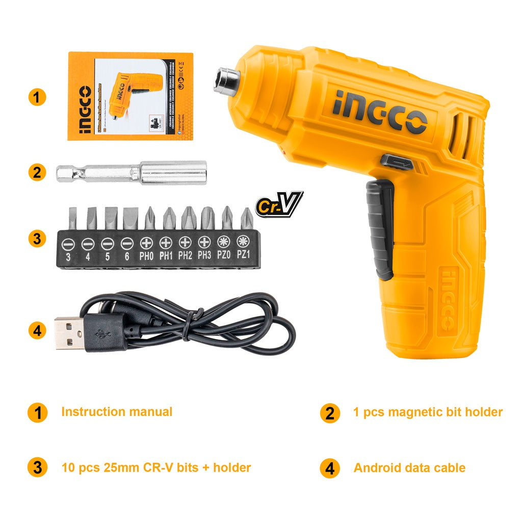 INGCO Lithium-Ion Electric Cordless Screwdriver CSDLI0402