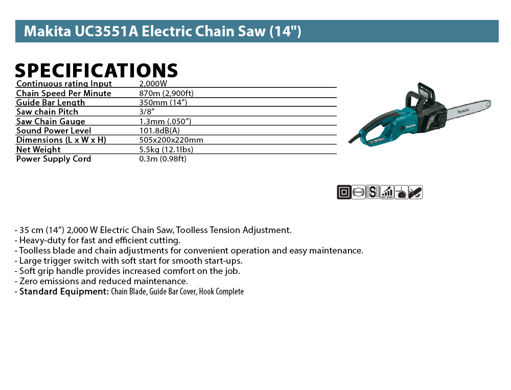 Makita UC3551A Electric Chain Saw (14")