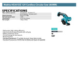 Makita HS301DZ 12V Cordless Circular Saw (85MM)