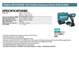 Makita HP333DSAE 12V Cordless Hammer Driver Drill (2.0AH)