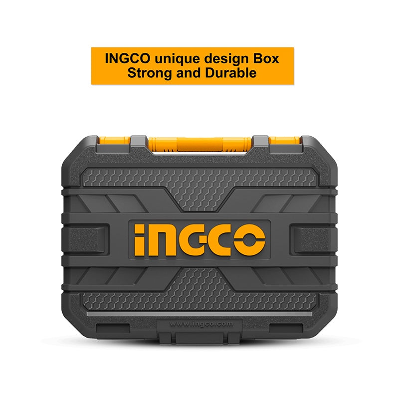 INGCO 115Pcs Tools Set with Impact Drill, Screwdriver Bits, Socket Set, Screw Drivers, Adjustable Wrench HKTHP11151