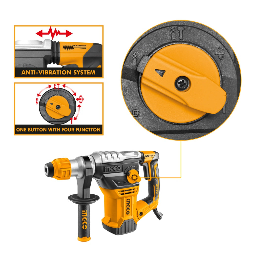 INGCO Rotary Hammer With 3 Drill Bits and 2 Chisels RH150068