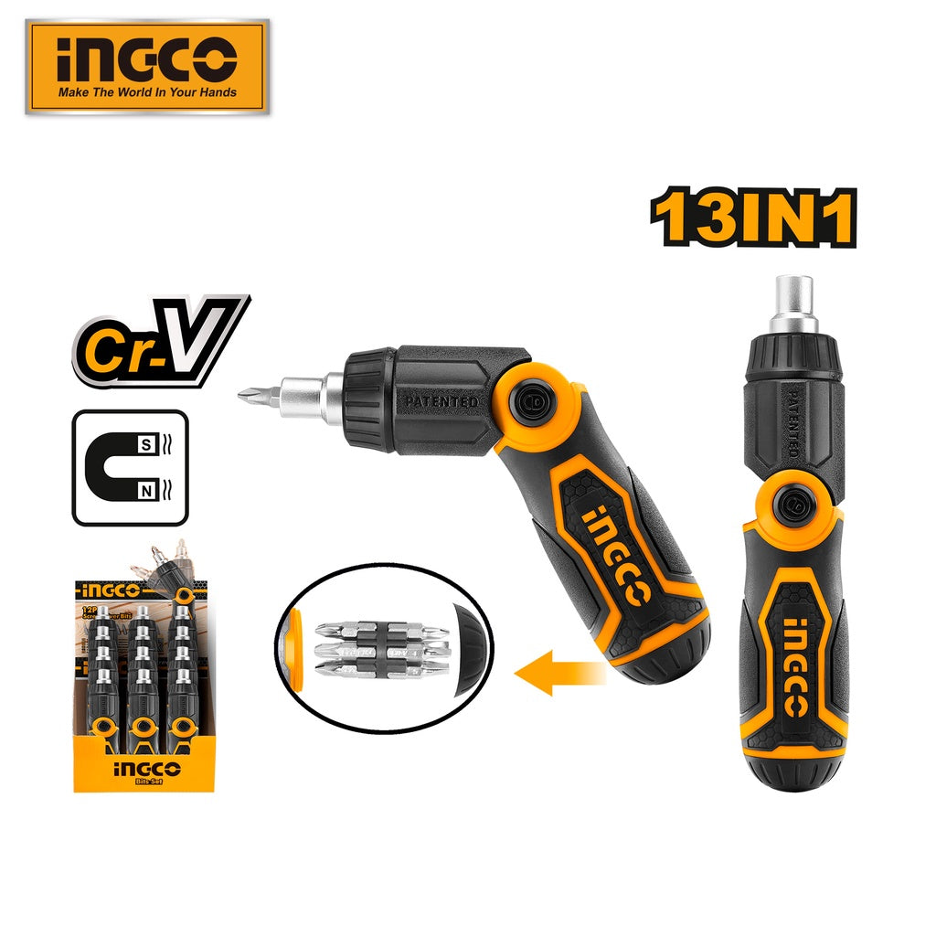 INGCO 13 in 1 Ratchet Screwdriver Set Multifunctional Folding Handle AKISD1208