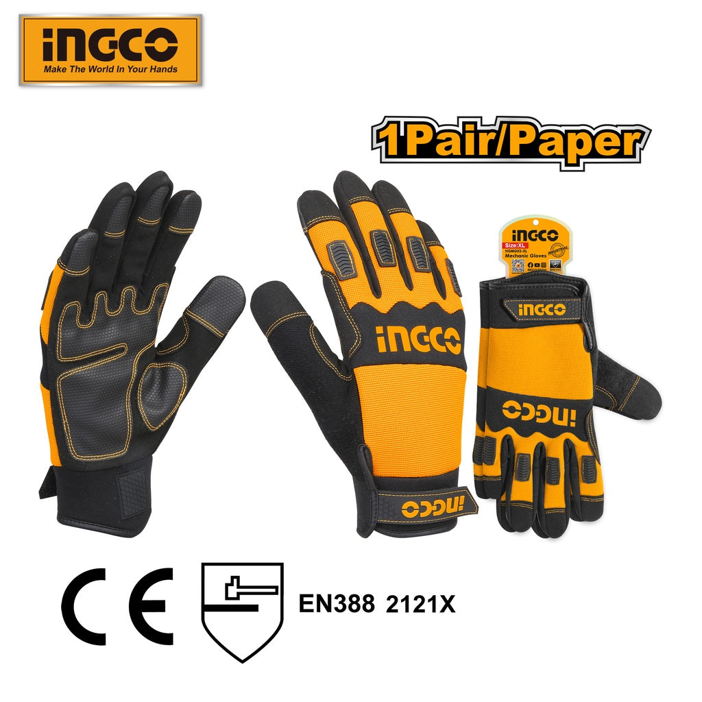 INGCO Abrasion Resistance Mechanic Gloves with Microfibre Material Palm and Rubber on back HGMG02-XL