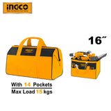 INGCO 16 Inch Tool Bag Organizer with Wide Mouth Water-proof Multi-use Tool Tote Bag HTBG281628