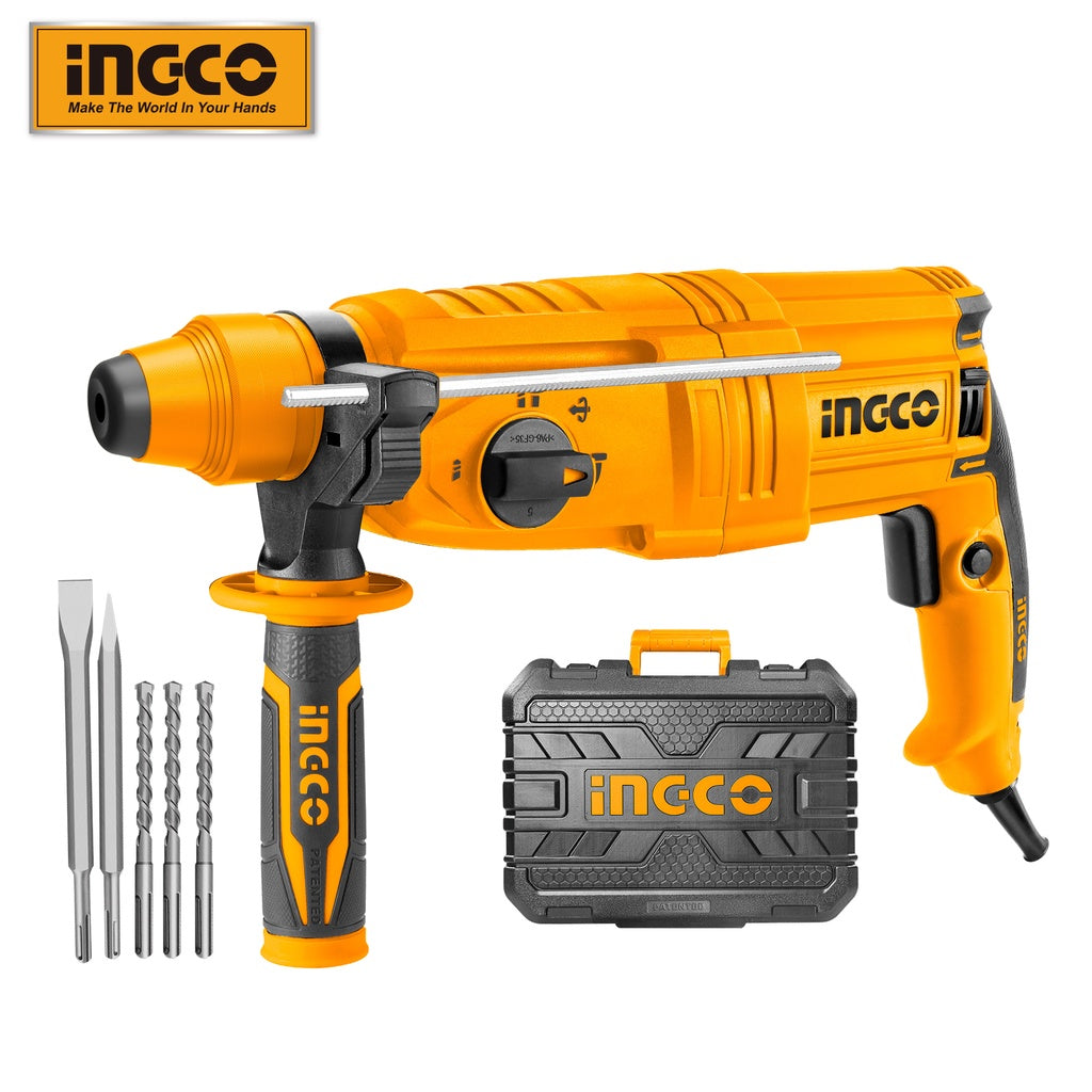 INGCO 800W Rotary Hammer Drill with 3 Drills and 2 Chisels RGH9028-2