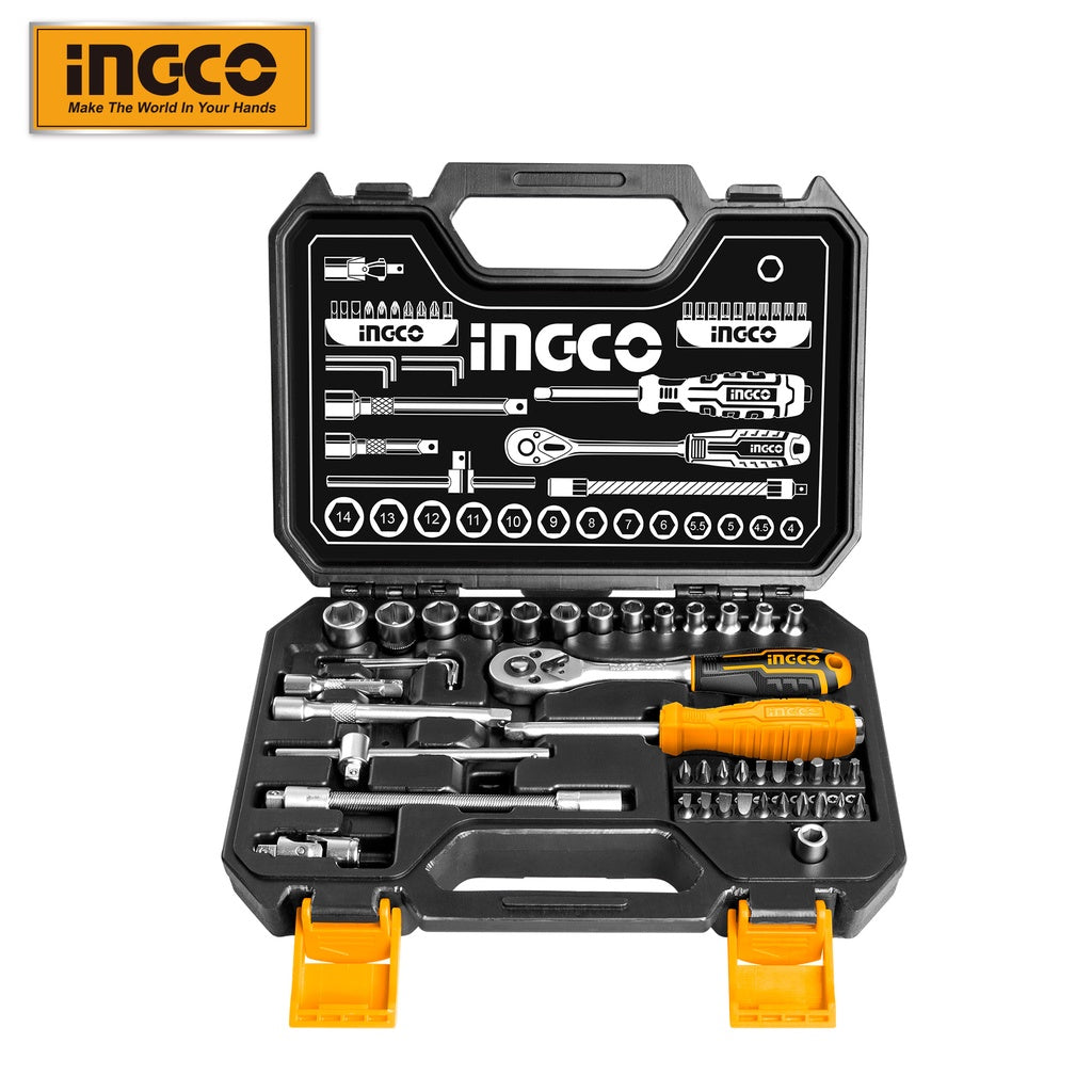 INGCO 45 pcs 1/4" Socket Set & Screwdriver Bit Torx Ratchet Driver Case Tool Kit, Work fine with Impact Driver HKTS14451