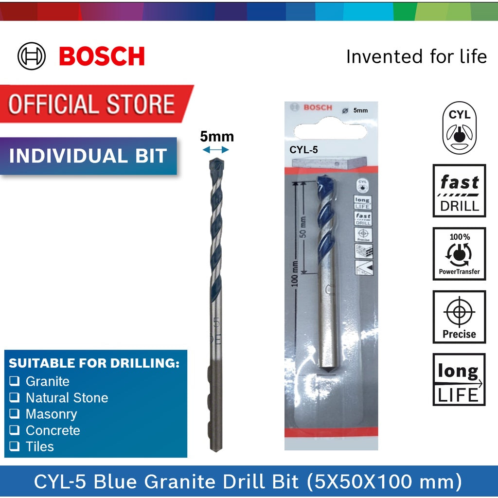 Bosch CYL-5 Blue Granite Drill Bit - Extra Durable & Wear-Resistant (5 - 8mm)