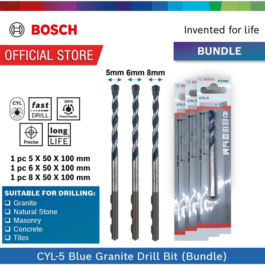 Bosch CYL-5 Blue Granite Drill Bit - Extra Durable & Wear-Resistant (5 - 8mm)