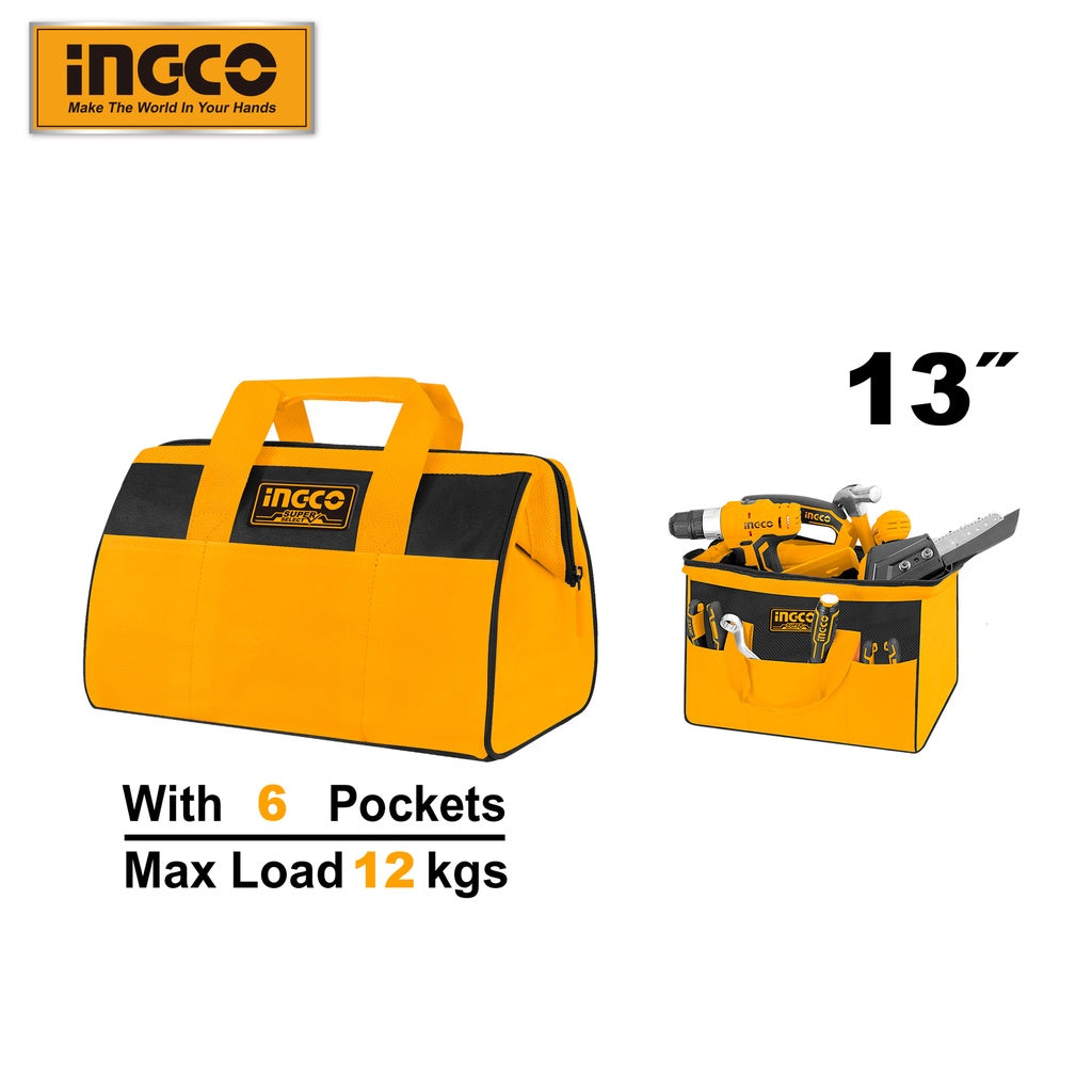 INGCO 13" Tool Bag Organizer with Wide Mouth Water-proof Multi-use Tool Tote Bag HTBG281328