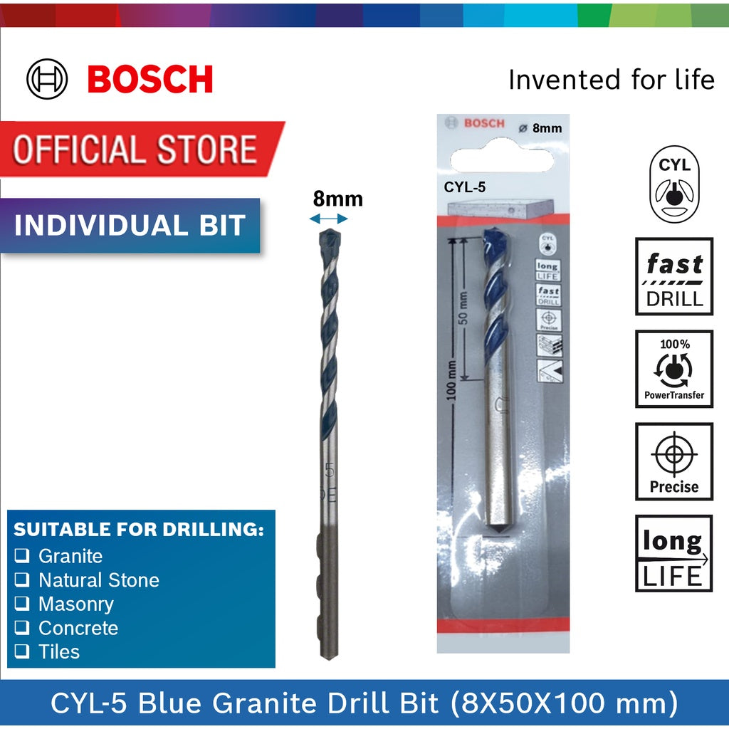 Bosch CYL-5 Blue Granite Drill Bit - Extra Durable & Wear-Resistant (5 - 8mm)