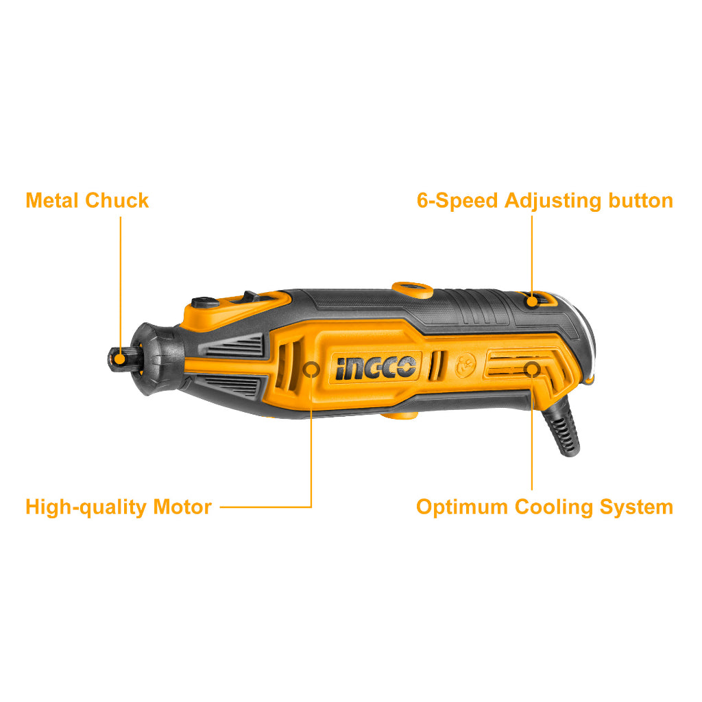 INGCO 130W Mini Grinder with 1pcs Flexible Shaft, 109pcs Accessories, 1set Extra Carbon Brushes MG13328