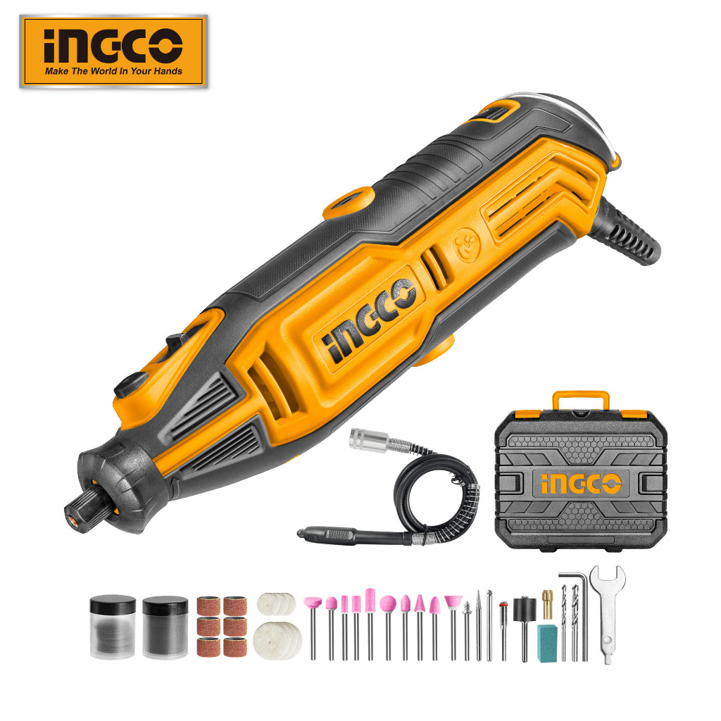 INGCO 130W Mini Grinder with 1pcs Flexible Shaft, 109pcs Accessories, 1set Extra Carbon Brushes MG13328