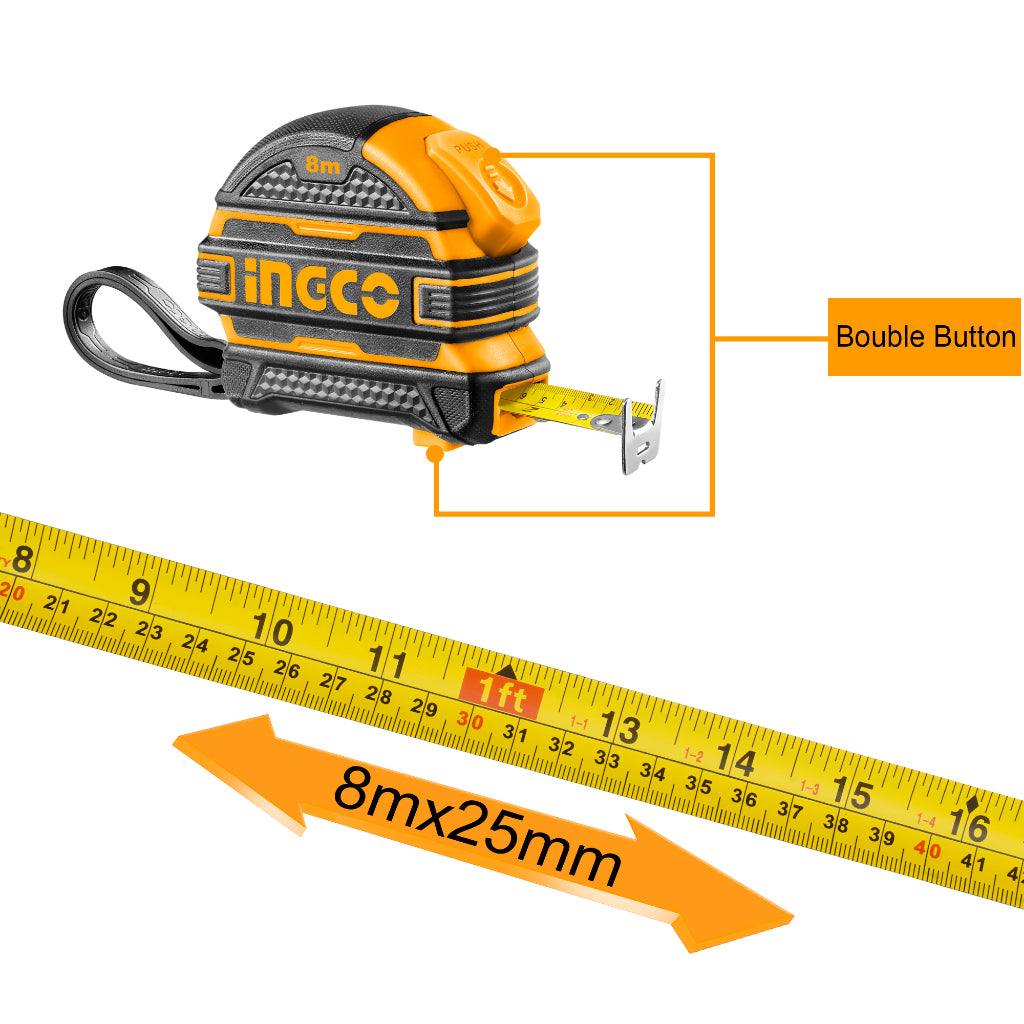 INGCO 8mx25mm Steel Measuring Tape HSMT08825