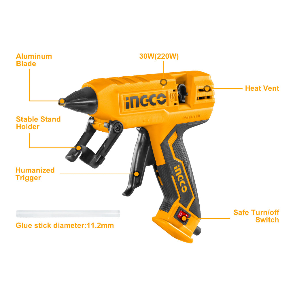 INGCO Glue Gun with 8pcs 150mm glue sticks GG308