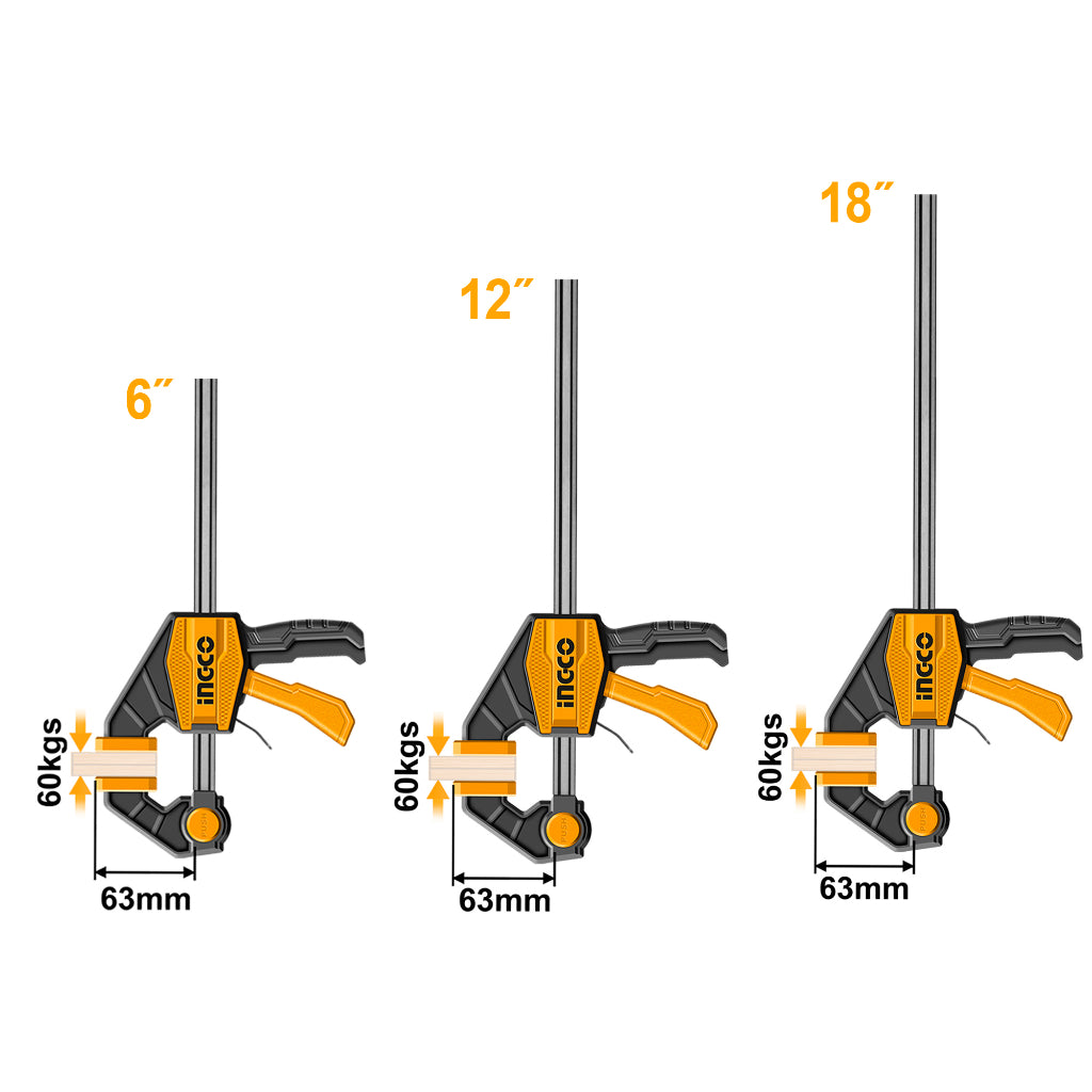 INGCO 6'' 12'' 18 '' Quick Bar Clamps HQBC01601, HQBC01602, HQBC01603