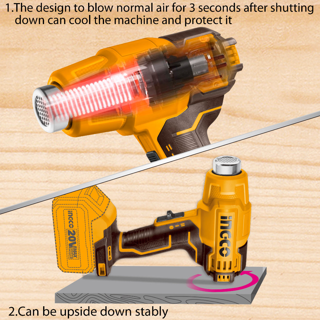 INGCO 20V Lithium-Ion Heat Gun HGLI20025 with 4.0Ah Battery and Charger (Old Version & New Version were send randomly)