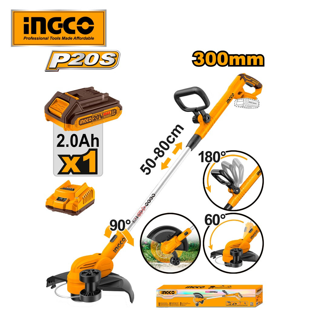 INGCO 20V Lithium-Ion Grass Trimmer CGTLI203285 with 2pcs Batteries and 1pcs Charger