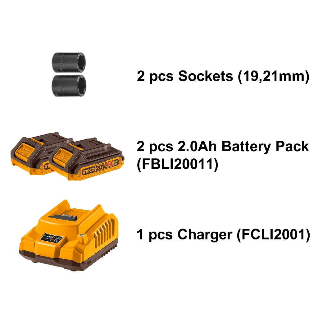 INGCO 20V Lithium-Ion Impact Wrench CIWLI2038 with Battery and Charger