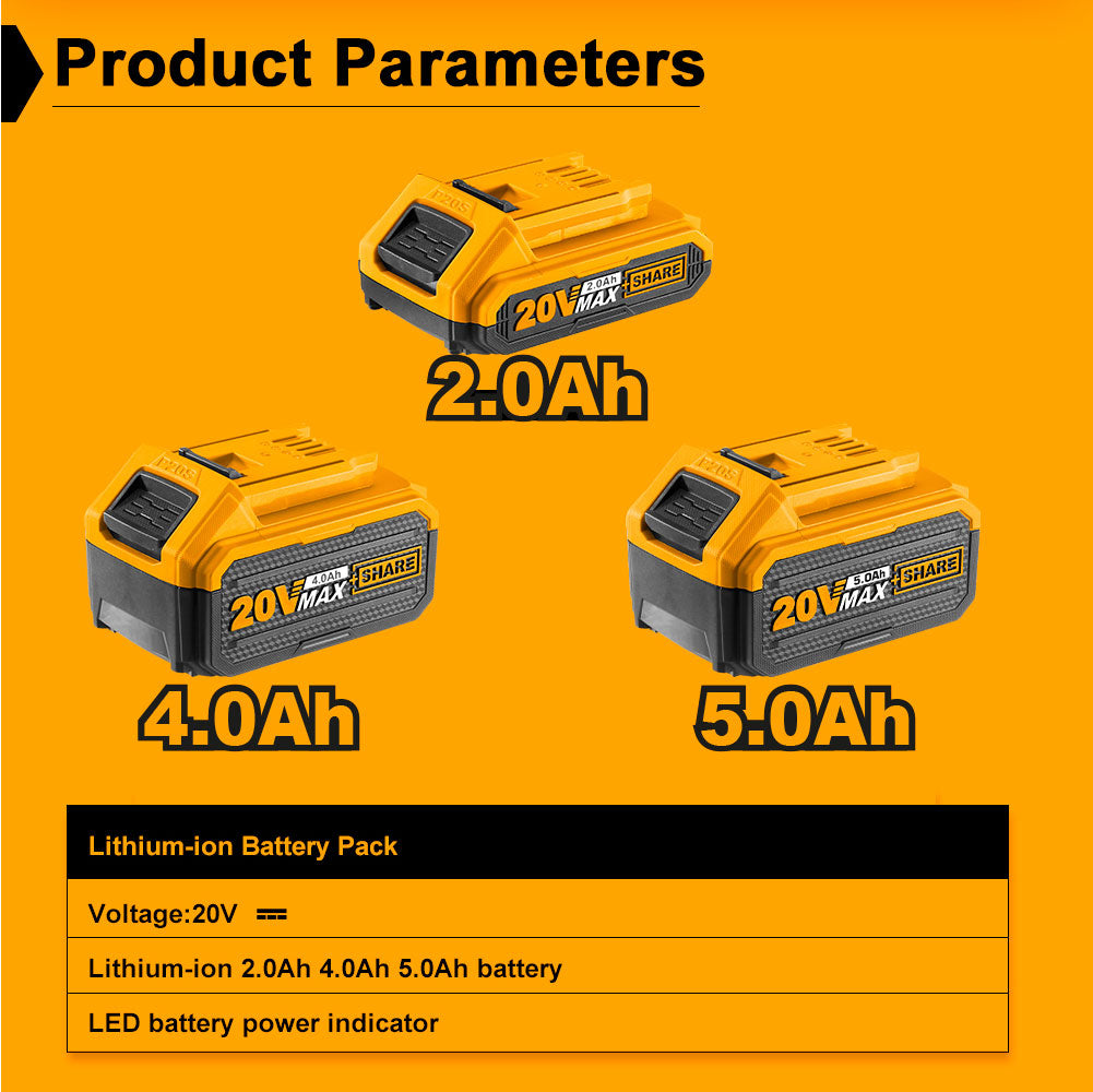 INGCO Tools 20V 5.0Ah Lithium-Ion Battery Pack FBLI2003/ FBLI2002/FBLI2001 for P20S Power Tools