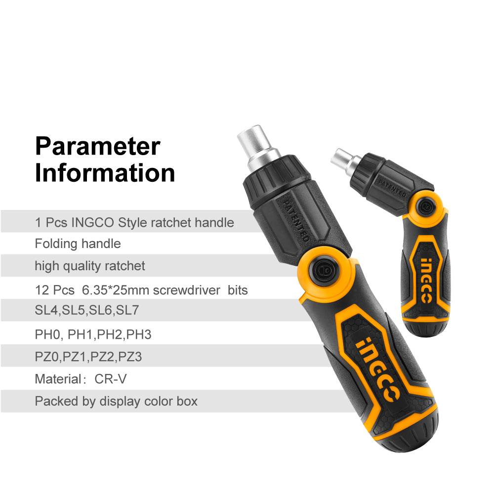 INGCO 13 in 1 Ratchet Screwdriver Set Multifunctional Folding Handle AKISD1208