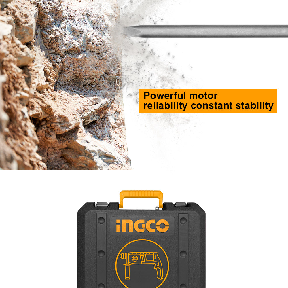 INGCO 800W Rotary Hammer Drill with 3 Drills and 2 Chisels RGH9028-2