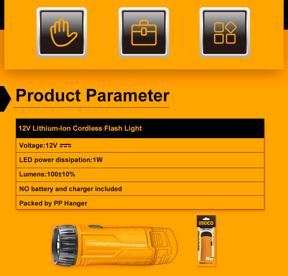 INGCO 12V Lithium-Ion Portable Flashlight CWLI1223