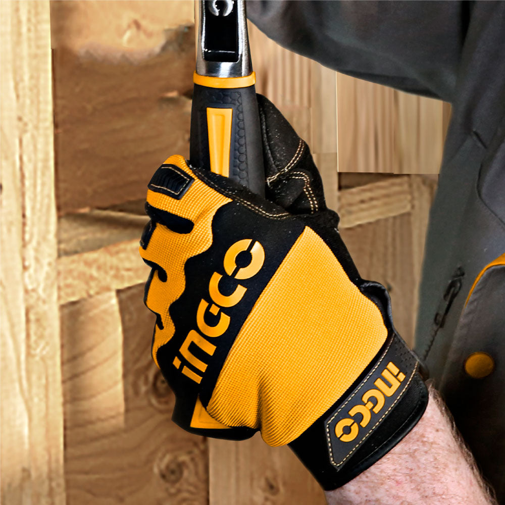 INGCO Abrasion Resistance Mechanic Gloves with Microfibre Material Palm and Rubber on back HGMG02-XL