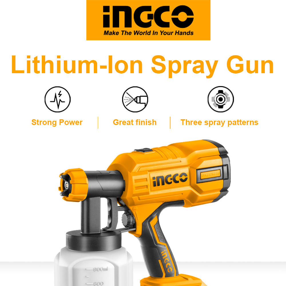 INGCO 20V Lithium-Ion Spray Gun with 1 Pcs Viscosity Measuring Cup and 1Pcs Nozzle Cleaning Needle (Bare Unit) CSGLI2001