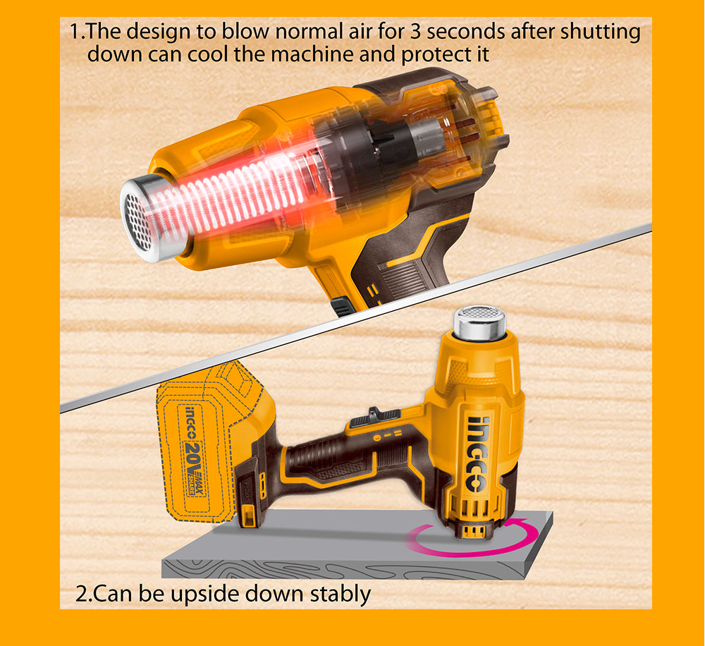 INGCO 20V Lithium-Ion Heat Gun HGLI20025 with 4.0Ah Battery and Charger (Old Version & New Version were send randomly)