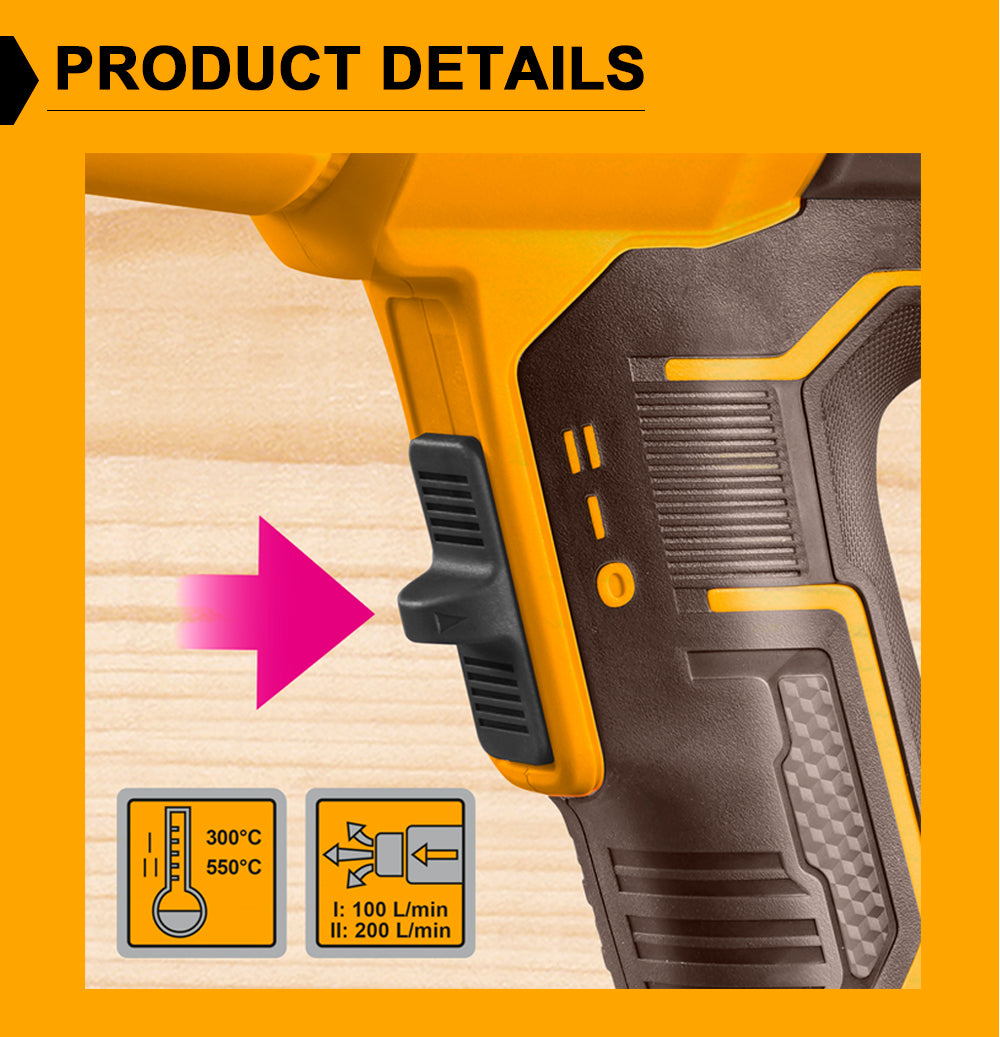 INGCO 20V Lithium-Ion Heat Gun HGLI20025 with 4.0Ah Battery and Charger (Old Version & New Version were send randomly)