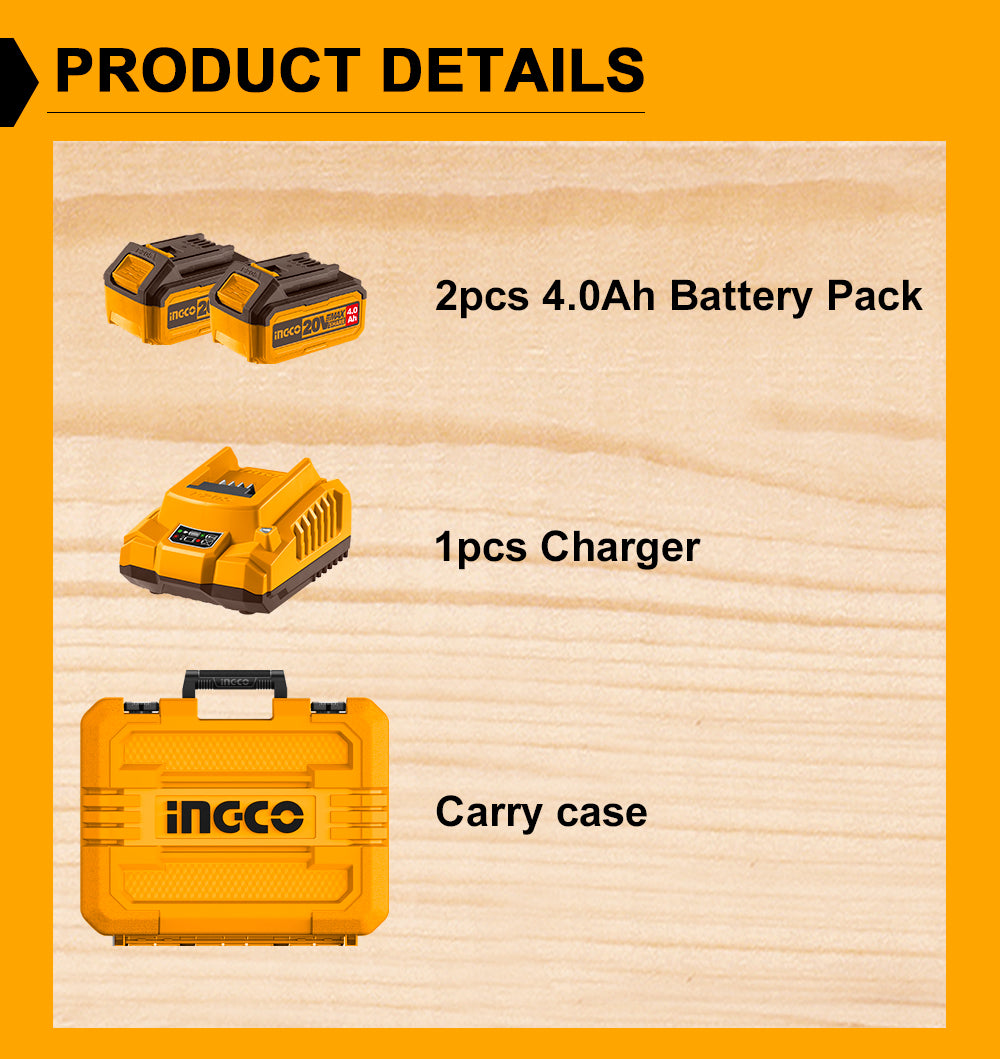 INGCO 20V Lithium-Ion Rotary Hammer Set CRHLI202289 with Battery and Charger